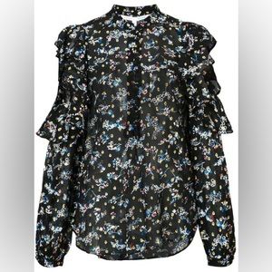 Veronica Beard Floral Print Embroidered Long Sleeve Top Size 4